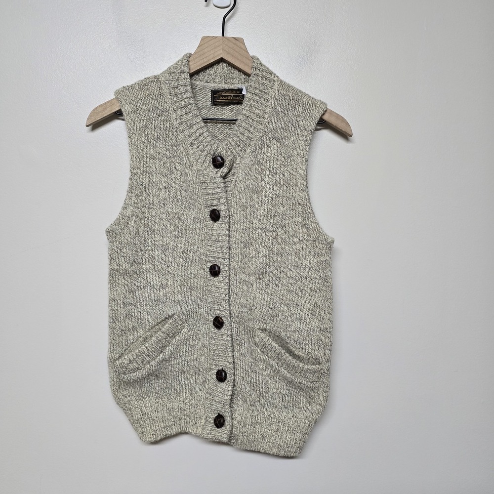Vintage Eddie Bauer Wool Sweater Vest Women's Sz S Button Pockets Oatmeal Marled